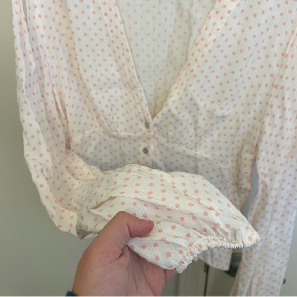 Free People Love Street Top Pink Polka Dots Size Small Blouse Date Night - Picture 6 of 9